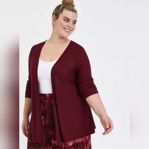 Torrid Burgundy Open Drape Front Long Sleeve Cardigan Sweater, Size 2, 18/20